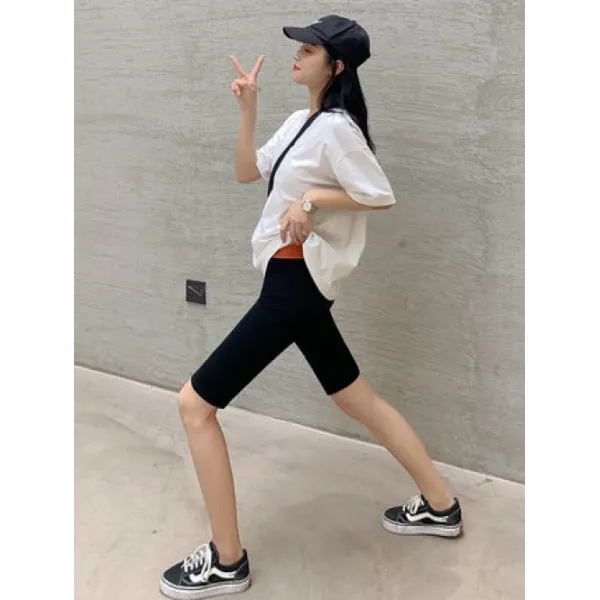 YAHOO 블랙 데님 청바지 5부 스키니 반바지 레깅스 여외 스판팬츠 여름 얇은 하이웨이스트 보디