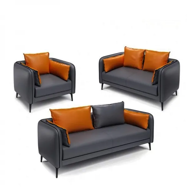 사무실쇼파 티테이블 심플 면회 비지니스 접대함 휴게소 겹 멜란 가죽 소파 3_2_1（오렌지색 색깔 ）
