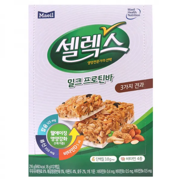 [메가마트] 매일 셀렉스 프로틴바 3가지견과 18g*12입, 단품