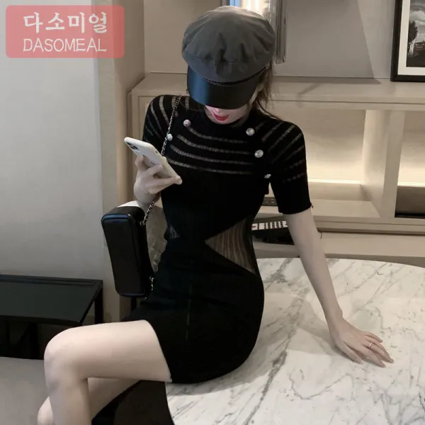 [해외 직송]다소미얼 원피스 여름 슬림 섹시 랩스커트 얇은 기질의 아이스 니트 원피스치맛자락 XZ77 A22