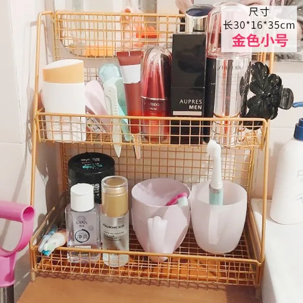 화장품 케이스 보관함 정리함 화장품 보관 상자 데스크탑 랙 철 스킨 케어 제품 보관 그물 레드 인 다층 책상 기숙사 유물, 색상 분류: [무게를 견디고, 대담하고 두껍게 업그레이드] 폭군 골드 트럼펫