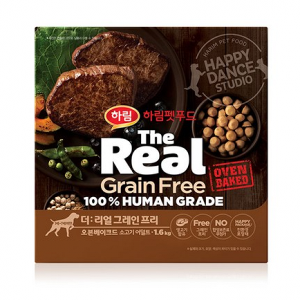하림펫푸드 더리얼 그레인프리 오븐베이크드 어덜트 강아지사료, 소, 1.6kg