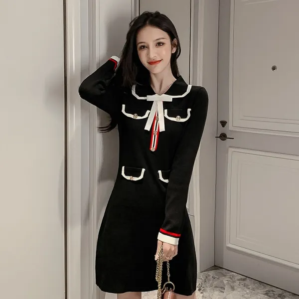 올봄 긴팔 원피스 소향풍수 허리 날씬해 보이고 트렌디망 레드본 바람 속 작은 블랙스커트를 걸치고 봄
