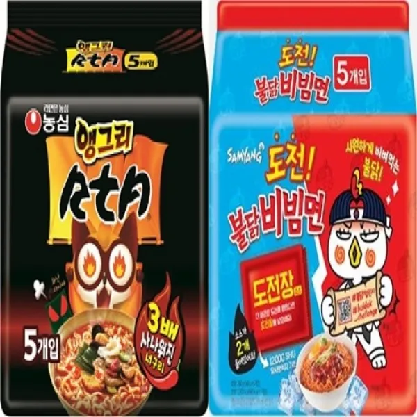 농심 앵그리 너구리RTA멀티(5입)1팩 + 삼양 도전 불닭비빔면멀티(5입)1팩 총10봉, 10개