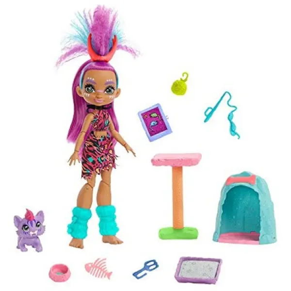 Mattel 마텔 동굴 클럽 퍼르텍트 애완동물 어드벤처 놀이 세트 포효 인형 8 10인치 보라색 머리카락 상세 설명 참조0
