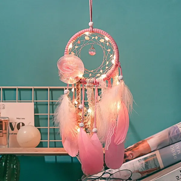 드림캐쳐 드림캐처 깃털 풍경 걸이식장식 가구 실내 인테리어 거는장식 창의적 공중 장식품 등장식 선물 T14 핑크 색 소녀감성+사은품