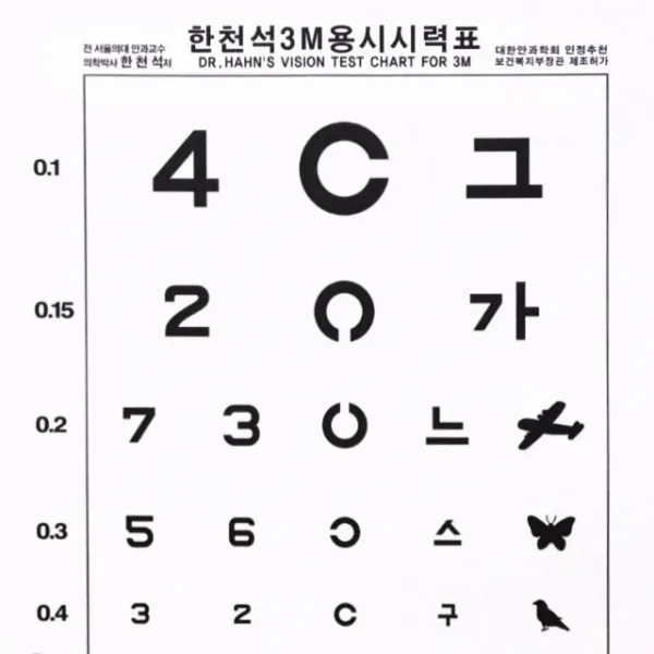 렌즈소녀 한천석 표준 시력검사표 3M, 한천석 3미터용 시시력표 (종이)