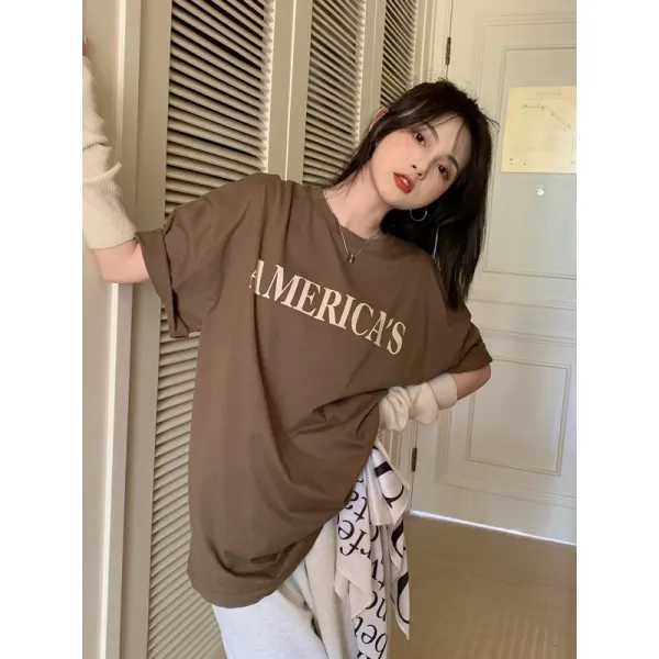 2022 신상 유니크하다 색다르다 유니크하다 빈티지 반팔 티셔츠 숄더 여성 여름 루즈하다 프리미엄 미니 블라우스