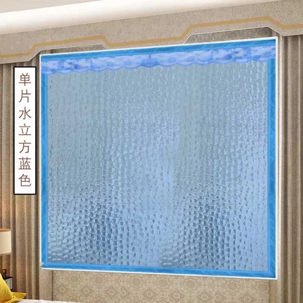 방한커튼 폐합 방풍 먼지방지 사무실 심플 커튼 두꺼운 보온 마술스티커 겨울 바람막이 창문 보, C12-전체통조각 블루 워터큐브