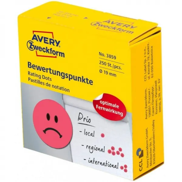 AVERY 목적양식 자체 접착 접착제 점 250 PCs (기증자롤에 부정적인 등급 점 19mm 빨간색으로 스티커