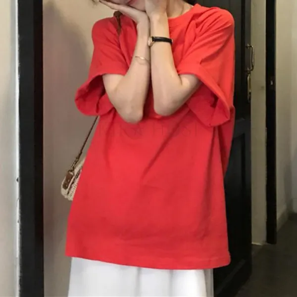 kirahosi 여자 여름 대학생 컬러 오버핏 박스티 티셔츠 + 덧신 증정 BF2p27ho