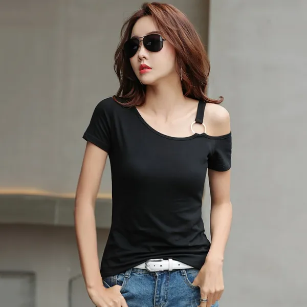 여자 화사한 여신스트랩 피크닉 셔링 노카라 데일리룩 레이어드 오프숄더 반팔 티 블라우스 여름옷 섹시 블라우스q45 Zxy45 585978732455_wtgx