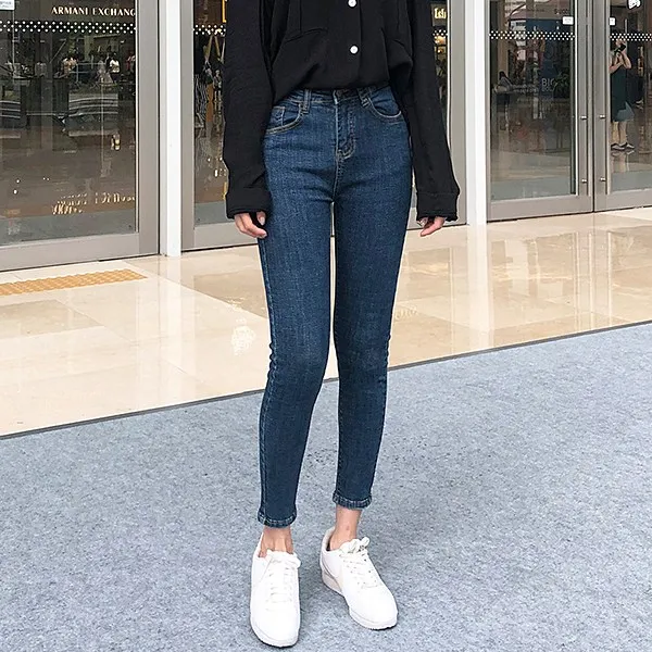 바잉몰 여성용 인정해 스판 스키니진 청바지