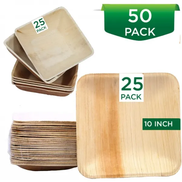 Raj Palm Leaf Plates 대나무 접시와 같은 일회용 튼튼한 장식용 퇴비 식기 결혼식 점심 저녁 식사 생일 캠핑 야외 바, 단일옵션
