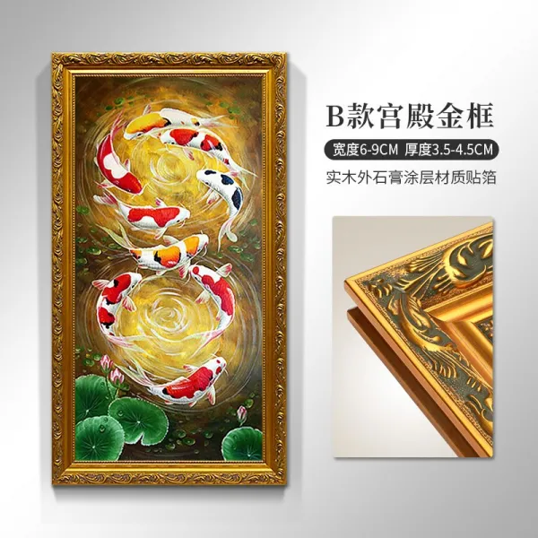신 중국식 순수 핸드페인팅 유화그림 현관 인테리림 연꽃 구어 도모함 거실 세로판 복도 그림을 걸다 잉어 재물을 모으다, B타입 궁전이다 테 고참 화사 페인팅