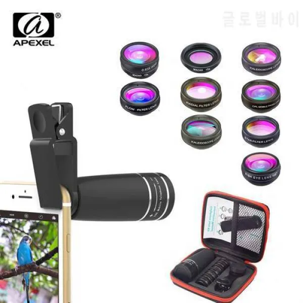 APEXEL 10 in 1 휴대 전화 렌즈 망원 어안 렌즈 모든 스마트 폰을위한 광각, 상세내용참조, 상세내용참조