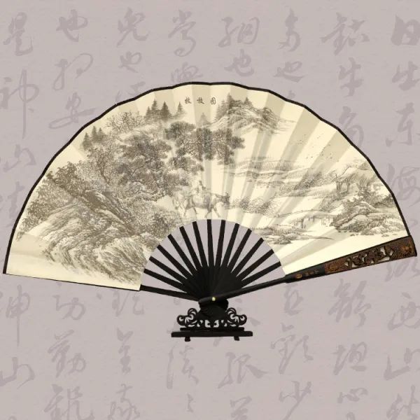 서 부채부채 접부채 고풍 중 국풍 조각 펀칭 남 패기 견포 부채 복 고전 한복, 방목도 투조판