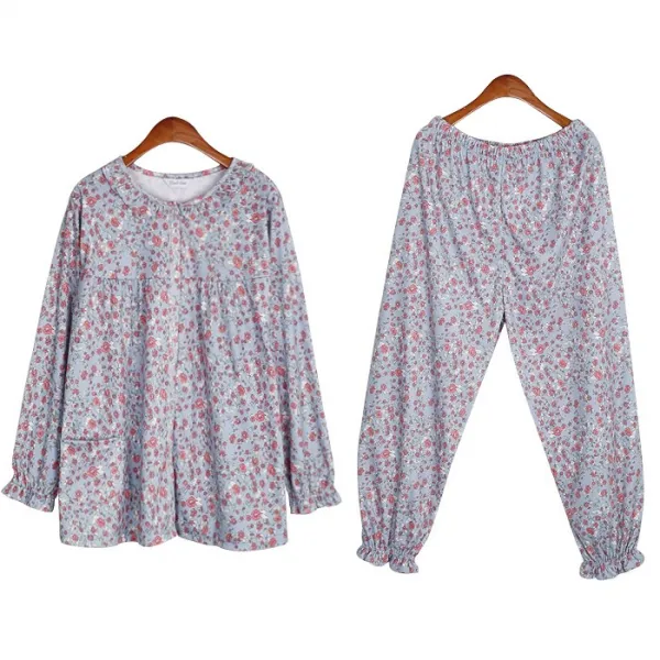 마메든 양면 여성잠옷 상하세트 꽃무늬 소라_간절기~겨울잠옷