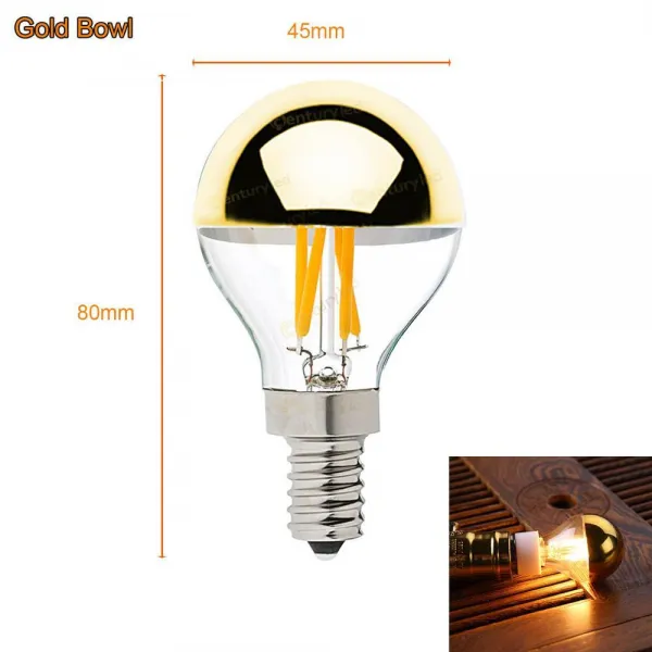 Grensk e14 led 필 라 멘 트 디 밍이 가능한 슬라이 버 전구 g45 골드 미러 탑 레트로 글로브 램프 4 w led 에디슨 전구 e12 따뜻한 화이트 2700 k, Gold Mirror_2, 4W E14 220V_2, 그렇습니다_1