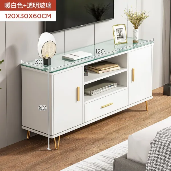가볍게 사치한 TV거실장 현대 심플 높이다 타입 티비 허브랙 콤비네이션 하고 있다 붙박이식 수납장 유리를 끼우다 캐비닛, 조립 120CM 따뜻함 화이트 _투명 유리