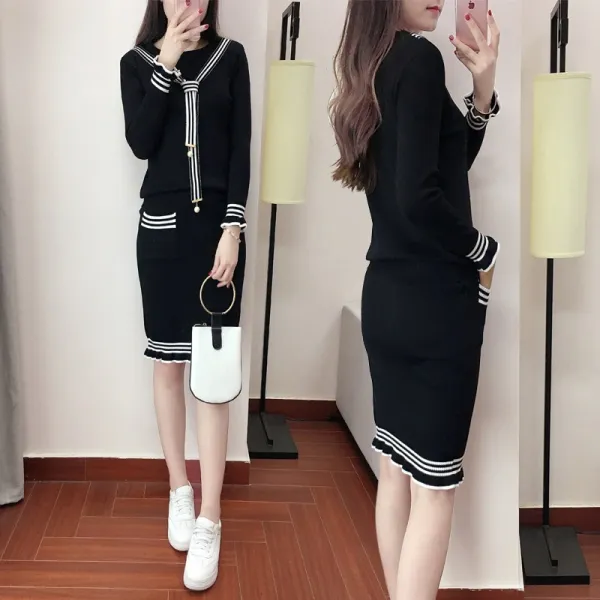 패션이루 H라인 치마 투피스 세트 여름 결혼식 하객룩 긴팔 티