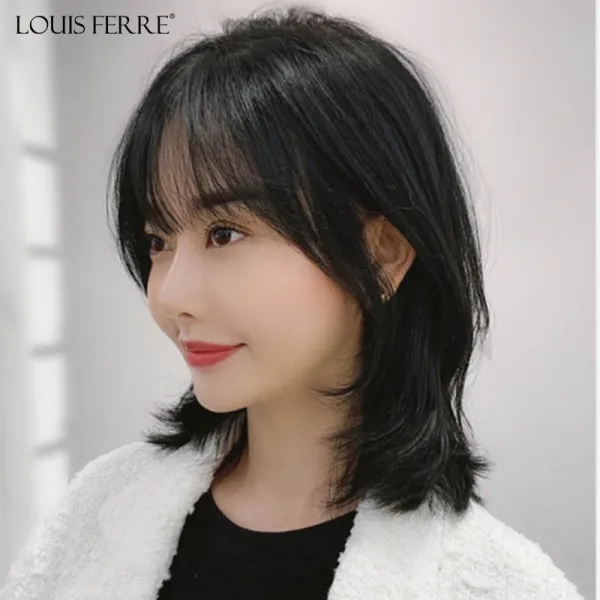 볼륨 여성 중장발 인싸템 내추럴 어깨를 나란히 함 쇄골발 앞머리 인모 단발 건네주다 바늘 넥 워머, 1, 눈썹을 아름답게 함 블랙 겹 바느질공