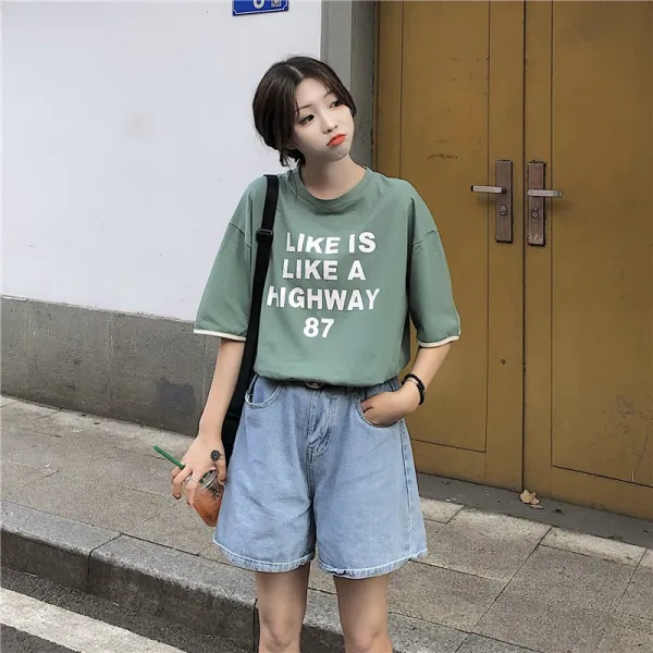 cici 초화 sec 반팔 티셔츠 여루한 한국판 학생 인스원숙상 옷매무새