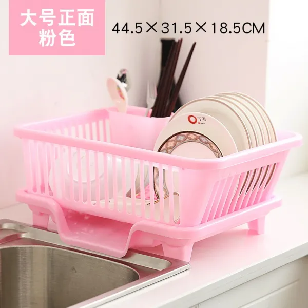 식기건조대 가정용 물빠짐 구멍뚫는 더블층 낙숫물 3층 주방 플라스틱그릇 그릇걸이 물탱크 그릇과수저 T11 앞면 빅사이즈 핑크