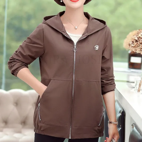 Kirahosi 중년여성 엄마옷 가을 후드 집업 점퍼 잠바 + 덧신 증정 Aoc8ru5a