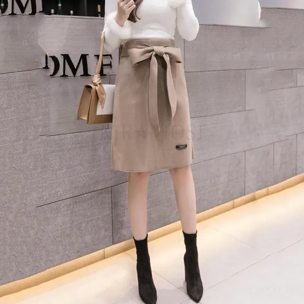 Kirahosi 가을 여성 모직스커트 허리리본 벨티드 치마 + 덧신 증정 D4hoxs3