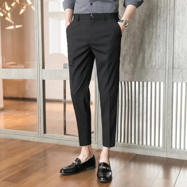 뉴타임즈 캐주얼바지 여름 얇은 캐주얼 롱 팬츠 트렌드 블랙 정장 팬츠 남성 일직통 스키니 팬츠 슬림핏 양복바지 XT13 A8