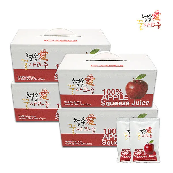  청송愛 청송팜 꿀사과즙 100% 120ml 25팩 4박스 총100팩 상세 설명 참조