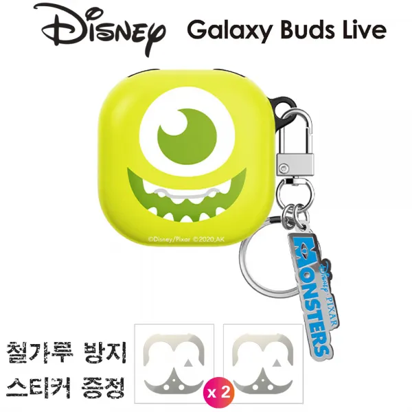 디즈니 갤럭시 버즈 라이브 케이스 buds Live Disney 스티커 미부착 철가루 방지 증정, 몬스터 대학교_마이크