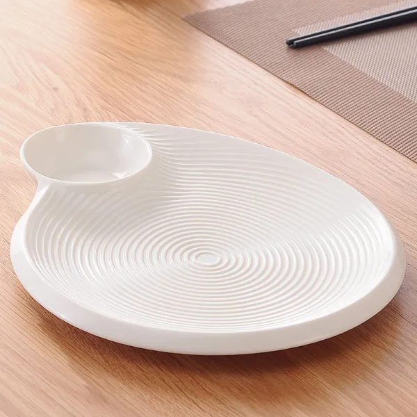 물만두 쟁반 이중플레이트 도자기 만두 플레이트 전자레인지 물증반, 원형접시