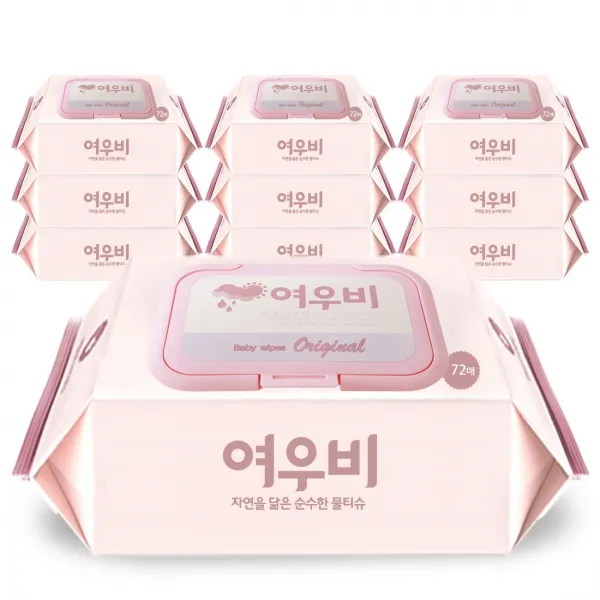 여우비 오리지널 도톰한 엠보싱 캡형 물티슈, 10팩, 72매