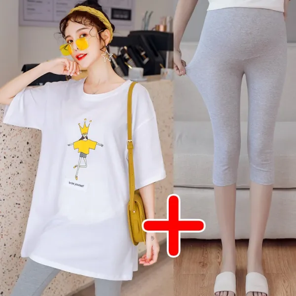 동셀링 반팔티셔츠패션 임부 하프기장 핏아우터 상의 스타일리시 순면 코튼 임신기간