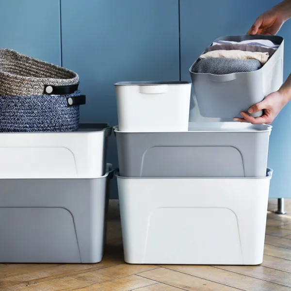 Banfang 세 미 룸 플러스 두 꺼 운 Pp 수납 함 큰 서랍 의 류 장난감 바구니 데스크 톱 정리 박스 테이프 캡 처 흰색 작은 사이즈