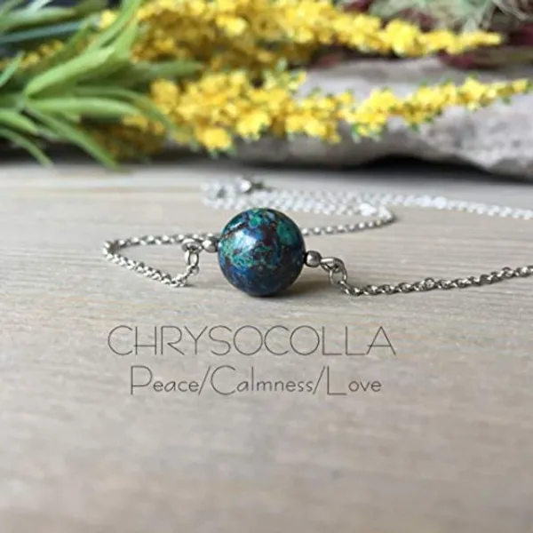 10mm 정품 Chrysocolla Necklace Chrysocolla Necklace Chrysocolla Choker 스테인리스 목걸이 Peace 무조건적인 사랑 평온
