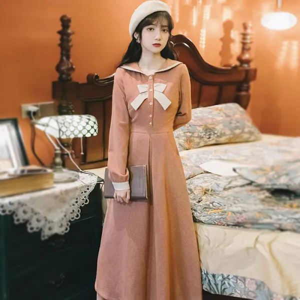 라라퐁 리본 카라 개화기 학생 촬영 롱 원피스