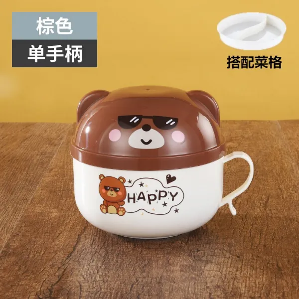 면기 가족 3식구 그릇과수저 세트 타입학생 라면그릇 뚜껑포함 스테인레스 귀여운 도시락 소녀감성 기숙사 컵라면, T13-편수냄비 브라운(숟가락)(요리와 함께)