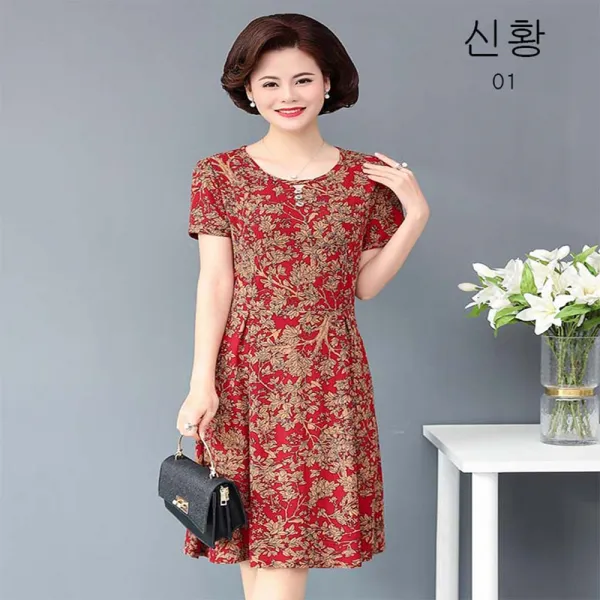 XR 190729 중년 사이즈 박시 엄마 여름 반팔 와이드 마나님 스커트 원피스 A05