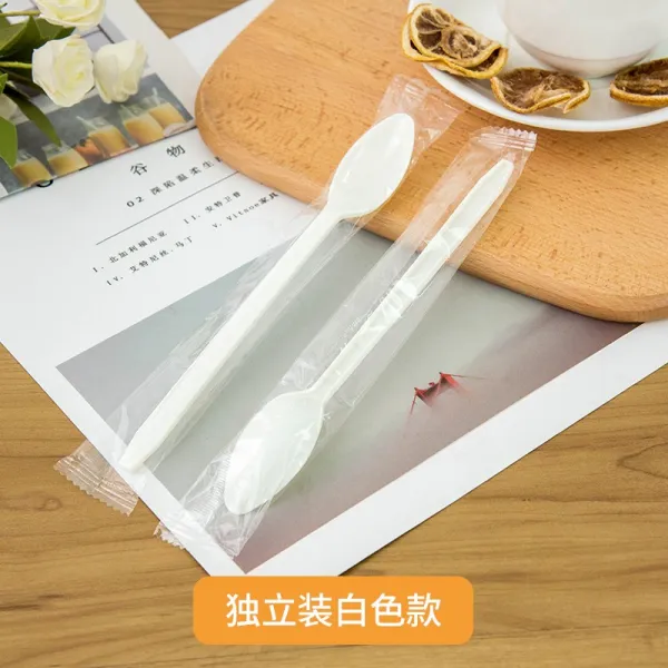 믹싱 비닐 플라스틱 일회용 주걱 긴 디저트 독립복 젖 티스푼 화선초 언 푸딩젤스, 화이바 독립복 1가방 100 즈