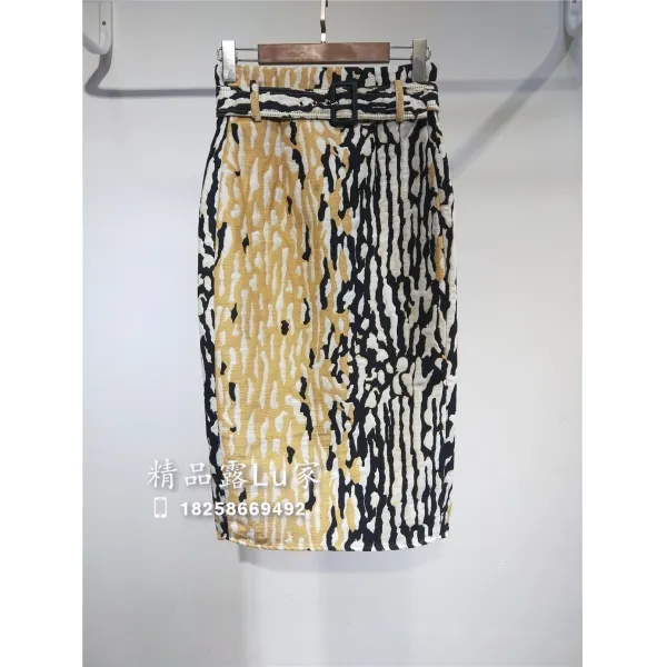 동물 무늬 레오파드 자카드 측 버클 허리벨트 하이웨스트 힙랩 뒤 집업 뒷자락 트임 절개 슬릿