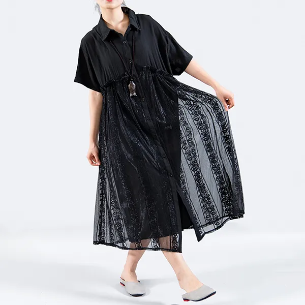 큰언니 당일발송 여성여름 빅사이즈 반팔 레이스 롱원피스 Bs03115#