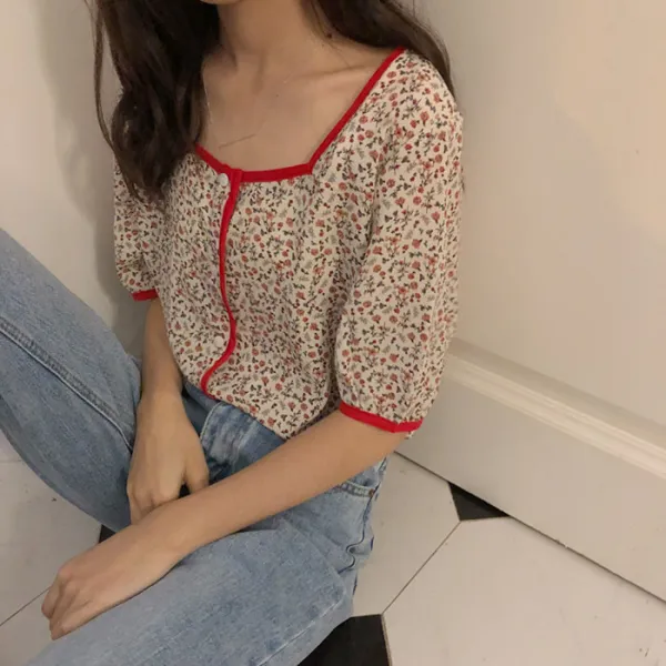 실토다크레드 앤티크 플라워 루즈핏 캐주얼셔츠[블라우스0002]