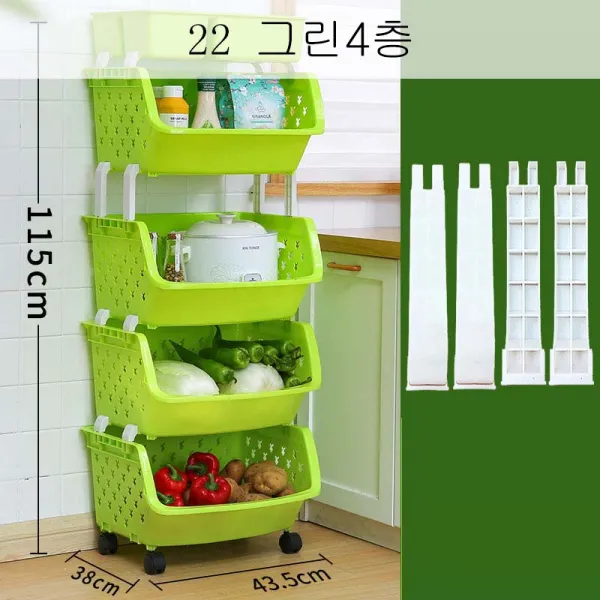 DALIN 주방 선반 착지 베란다 용품 잔존생활대전 야채바구니 장난감 등나무 각종 수납장 담기 XT28 A8, 22 그린4층