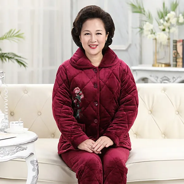 노년 두터운 융털 남자 겹 면 노인 아버지 엄마 실내복 홈웨어 플란넬