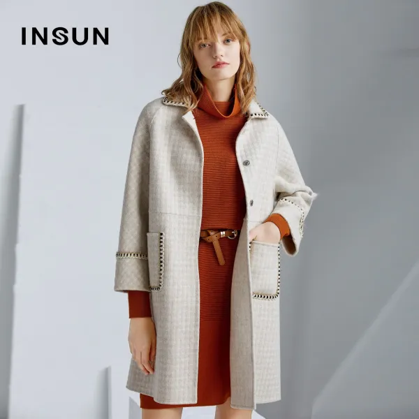 롱코트 2019겨울 뉴타입 체크무늬 코트 유행패션 금사 태슬 루즈핏 미들롱타입 미지물외투 여성