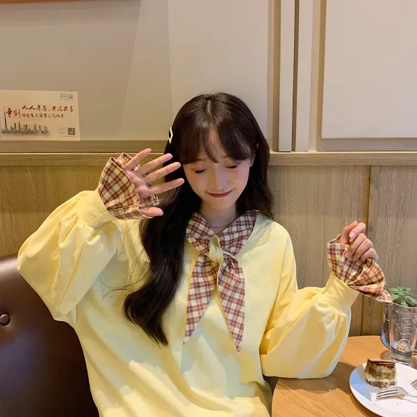 마이핸딜 신상특가 5 와이드 체크 비즈 리본 맨투맨 5se392