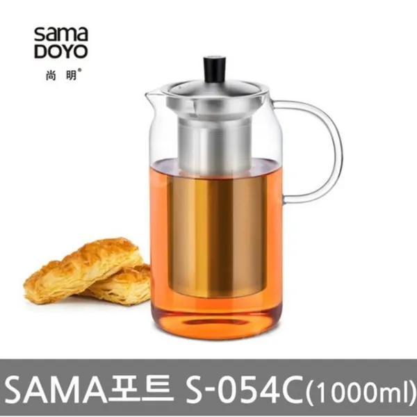 ZAW285DD8 유리 SAMA-S-054 홈카페 1000mll 물 사마 티팟 주전자 거름망 차, 1개, 기본값, 기본값
